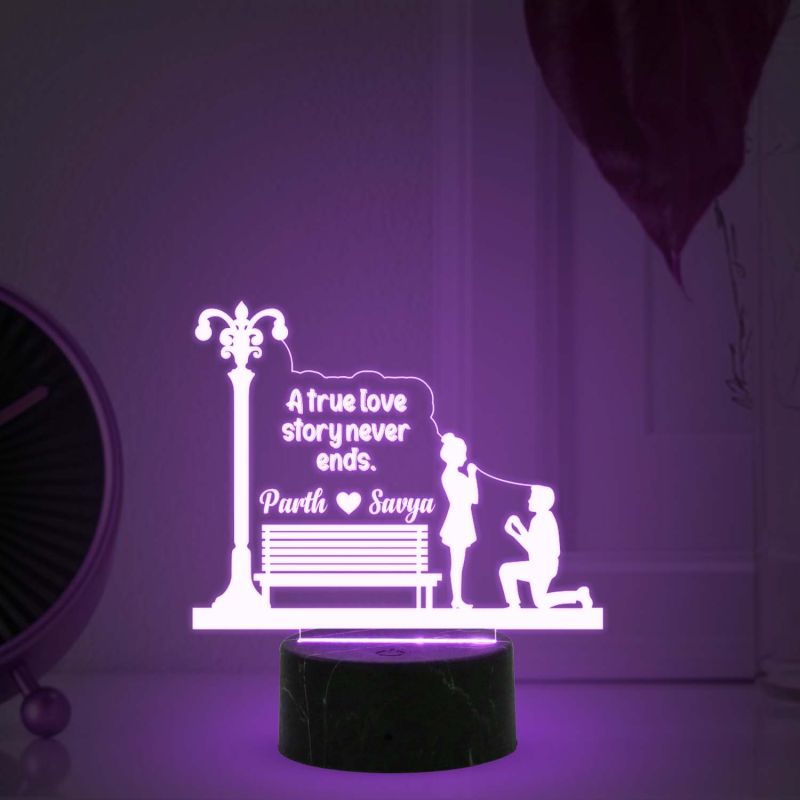 A True Love Story Never Ends Led Night Lamp with Multicolored Gift for Wife, Girlfriend, Husband, Wife